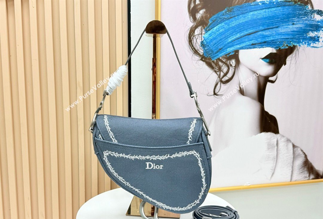 Dior Medium Saddle Bag with Strap in Blue and White Book Cover Embroidery 2026 D9930 (XXG-260408109)