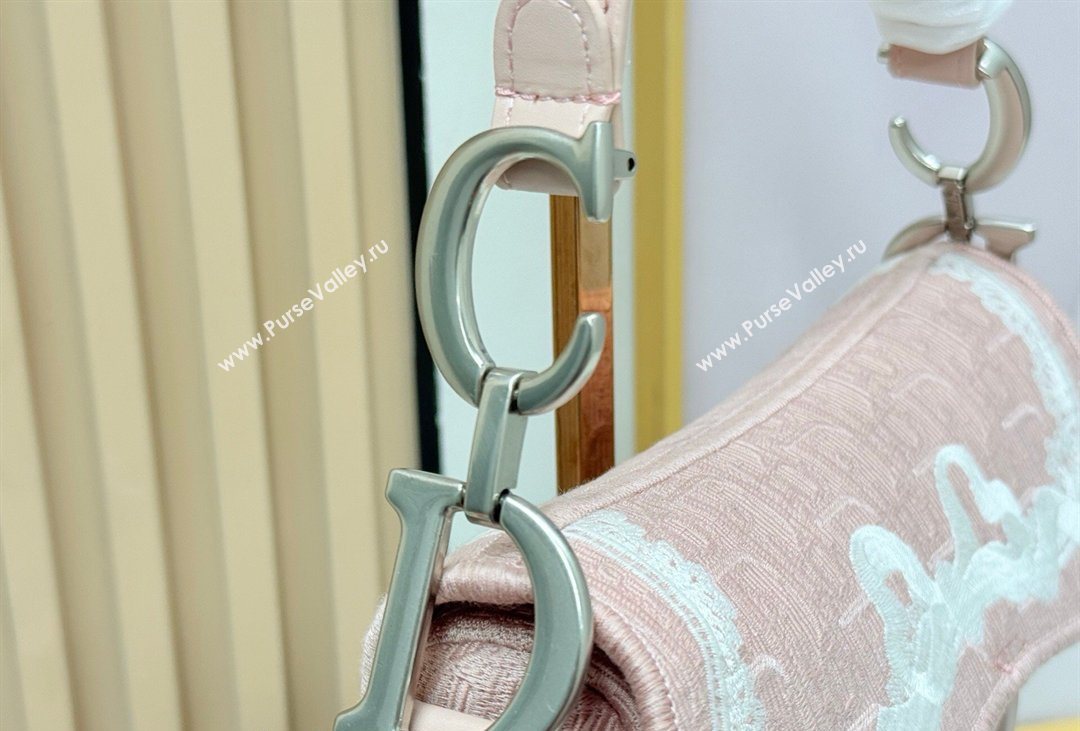 Dior Dioramour Medium Saddle Bag with Strap in Soupir Pink Dior Oblique Embroidery and White Lace 2026 (XXG-260408110)