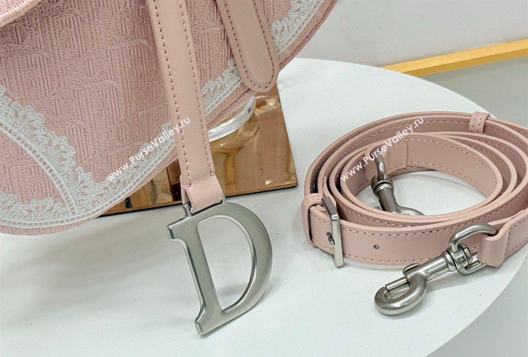 Dior Dioramour Medium Saddle Bag with Strap in Soupir Pink Dior Oblique Embroidery and White Lace 2026 (XXG-260408110)