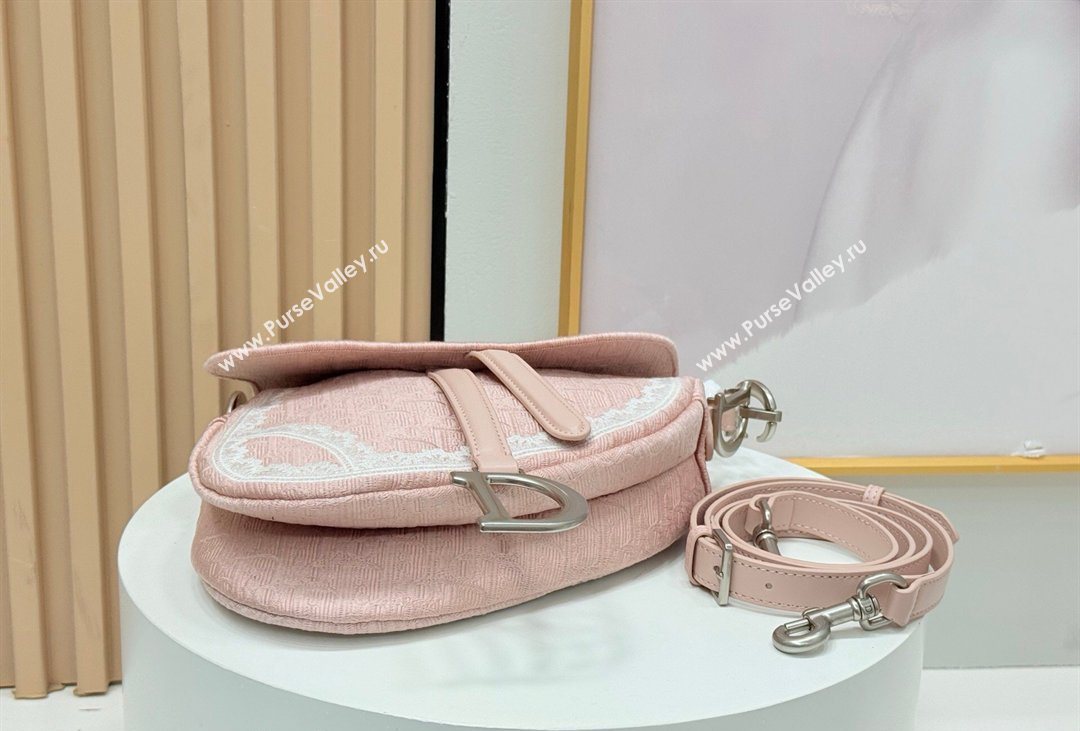 Dior Dioramour Medium Saddle Bag with Strap in Soupir Pink Dior Oblique Embroidery and White Lace 2026 (XXG-260408110)