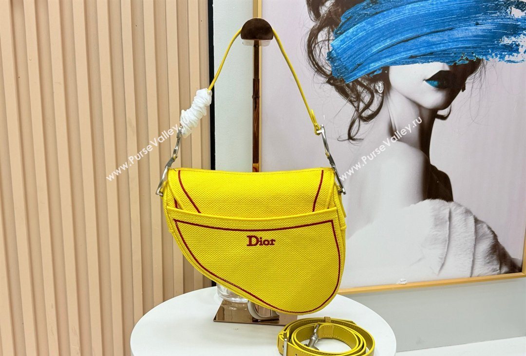 Dior Medium Saddle Bag with Strap in Yellow and Red Book Cover Embroidery 2026 D9930 (XXG-260408111)