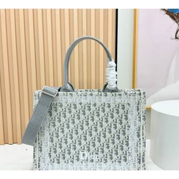 Dior Mens Medium Book Tote Bag in Latte White and Grey Dior Oblique Embroidery and White Lace 2026 8834 (BF-260408114)