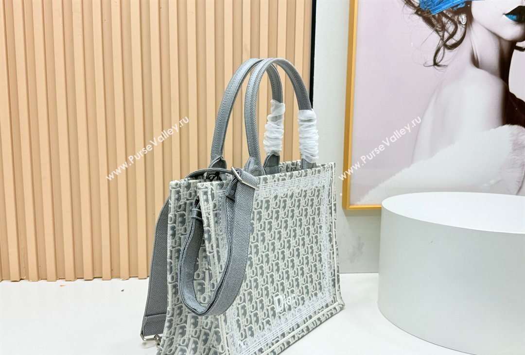 Dior Mens Medium Book Tote Bag in Latte White and Grey Dior Oblique Embroidery and White Lace 2026 8834 (BF-260408114)