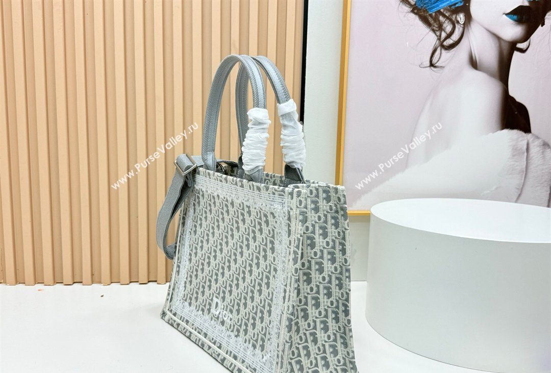 Dior Mens Medium Book Tote Bag in Latte White and Grey Dior Oblique Embroidery and White Lace 2026 8834 (BF-260408114)