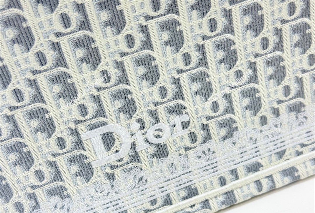 Dior Mens Medium Book Tote Bag in Latte White and Grey Dior Oblique Embroidery and White Lace 2026 8834 (BF-260408114)