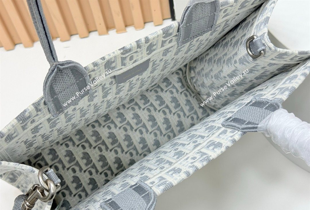 Dior Mens Medium Book Tote Bag in Latte White and Grey Dior Oblique Embroidery and White Lace 2026 8834 (BF-260408114)