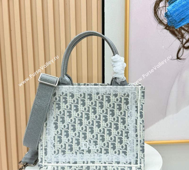 Dior Mens Small Book Tote Bag in Latte White and Grey Dior Oblique Embroidery and White Lace 2026 8833 (BF-260408115)