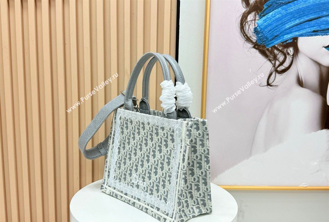 Dior Mens Small Book Tote Bag in Latte White and Grey Dior Oblique Embroidery and White Lace 2026 8833 (BF-260408115)