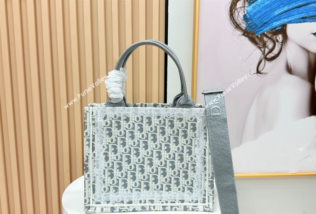 Dior Mens Small Book Tote Bag in Latte White and Grey Dior Oblique Embroidery and White Lace 2026 8833 (BF-260408115)