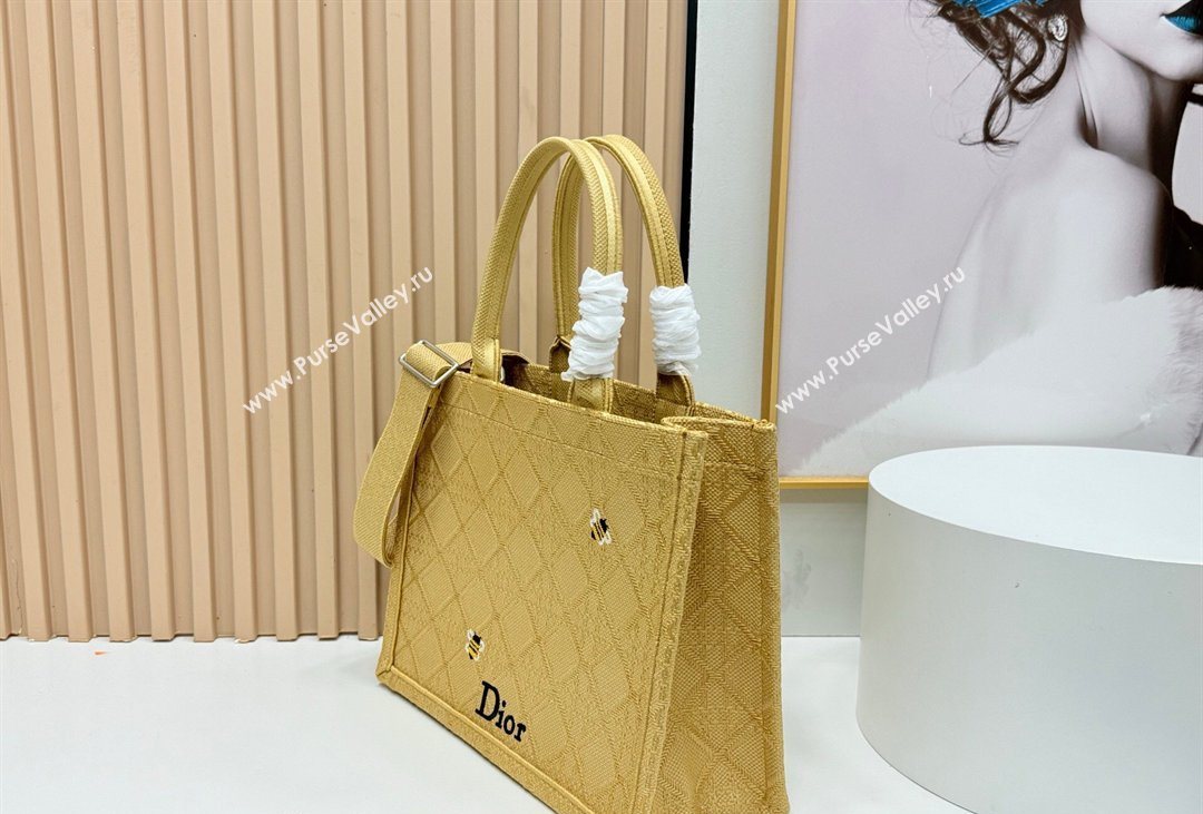 Dior Mens Medium Book Tote Bag in Cannage Embroidery and Bees Gold-Tone 2026 8833 (BF-260408117)