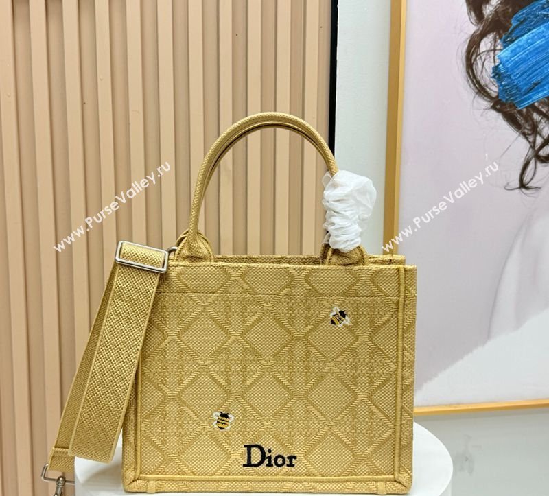 Dior Mens Small Book Tote Bag in Cannage Embroidery and Bees Gold-Tone 2026 8833 (BF-260408118)