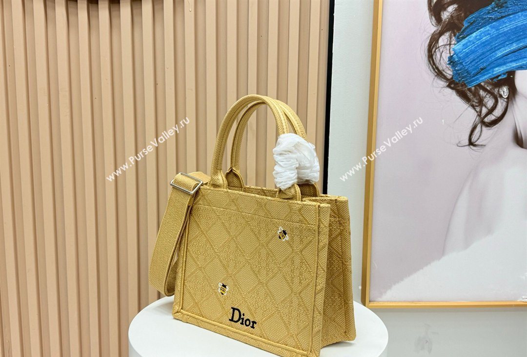 Dior Mens Small Book Tote Bag in Cannage Embroidery and Bees Gold-Tone 2026 8833 (BF-260408118)