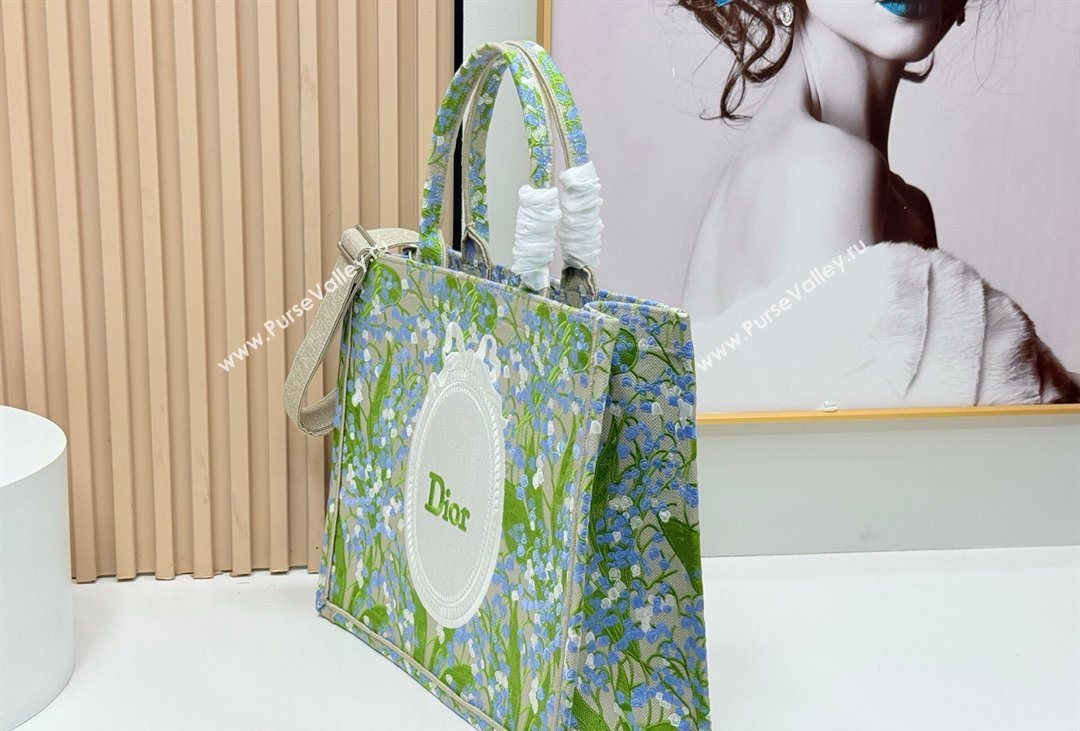 Dior Mens Large Book Tote Bag in Multicolor Blue of the Valley Embroidery with Dior Medaillon 2026 8833 (BF-260408119)