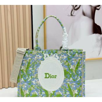 Dior Mens Medium Book Tote Bag in Multicolor Blue of the Valley Embroidery with Dior Medaillon 2026 8834 (BF-260408120)