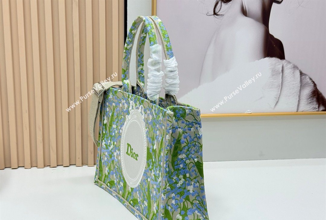 Dior Mens Medium Book Tote Bag in Multicolor Blue of the Valley Embroidery with Dior Medaillon 2026 8834 (BF-260408120)