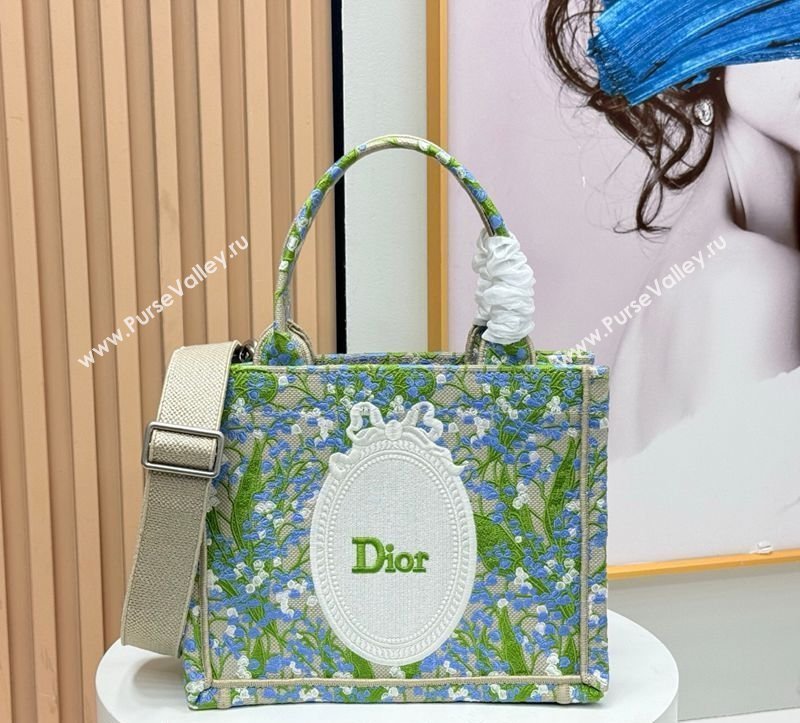 Dior Mens Small Book Tote Bag in Multicolor Blue of the Valley Embroidery with Dior Medaillon 2026 8835 (BF-260408121)