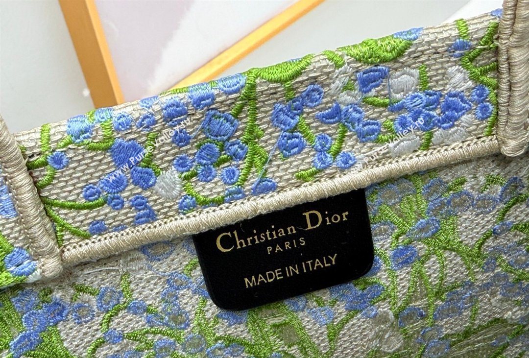 Dior Mens Small Book Tote Bag in Multicolor Blue of the Valley Embroidery with Dior Medaillon 2026 8835 (BF-260408121)