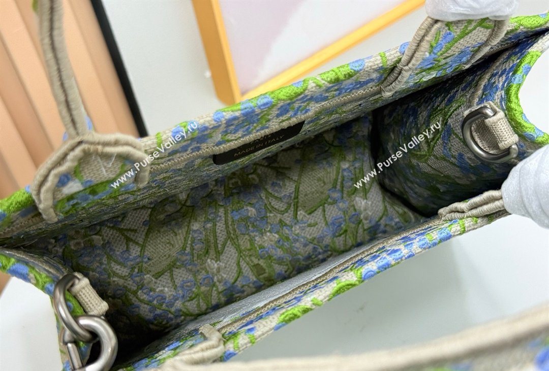 Dior Mens Small Book Tote Bag in Multicolor Blue of the Valley Embroidery with Dior Medaillon 2026 8835 (BF-260408121)
