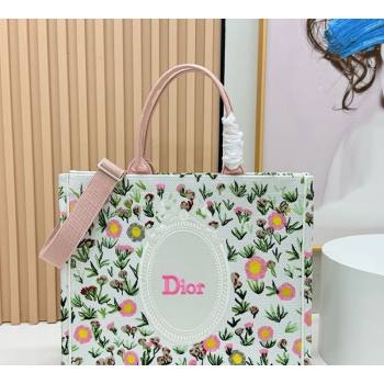 Dior Large Book Tote Bag in White Multicolor Daisy Garden Embroidery with Dior Medaillon 2026 8833 (BF-260408122)