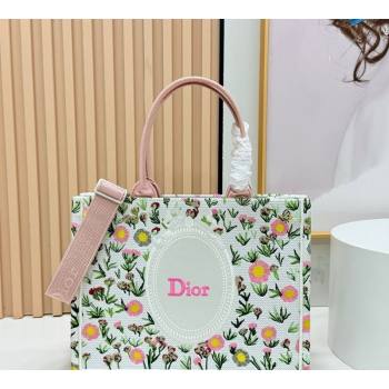 Dior Medium Book Tote Bag in White Multicolor Daisy Garden Embroidery with Dior Medaillon 2026 8834 (BF-260408123)