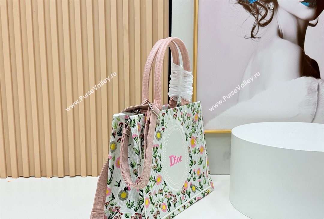 Dior Medium Book Tote Bag in White Multicolor Daisy Garden Embroidery with Dior Medaillon 2026 8834 (BF-260408123)