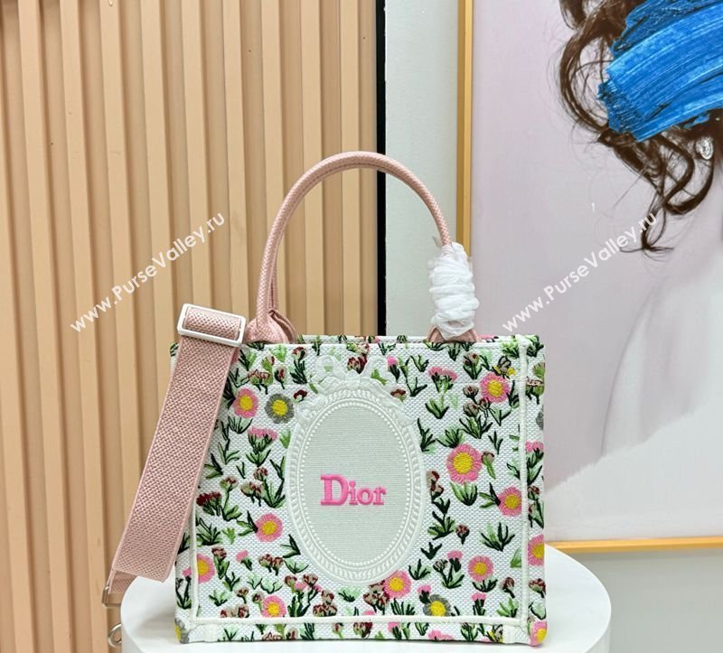 Dior Small Book Tote Bag in White Multicolor Daisy Garden Embroidery with Dior Medaillon 2026 8835 (BF-260408124)