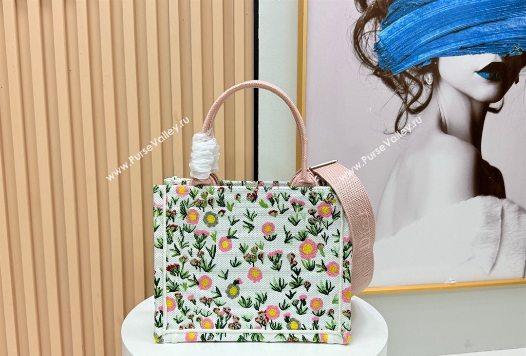 Dior Small Book Tote Bag in White Multicolor Daisy Garden Embroidery with Dior Medaillon 2026 8835 (BF-260408124)