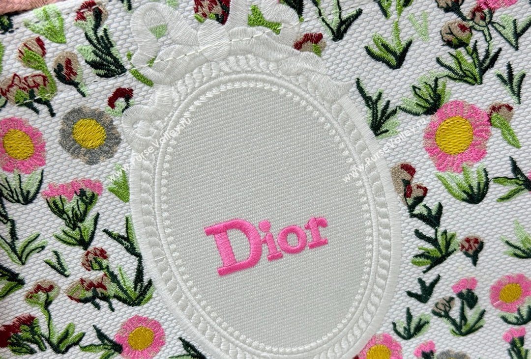 Dior Small Book Tote Bag in White Multicolor Daisy Garden Embroidery with Dior Medaillon 2026 8835 (BF-260408124)