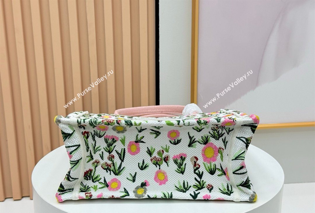 Dior Small Book Tote Bag in White Multicolor Daisy Garden Embroidery with Dior Medaillon 2026 8835 (BF-260408124)