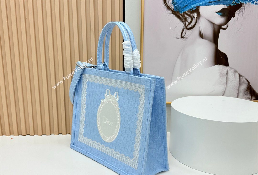 Dior Mens Large Book Tote Bag in Celeste Blue Dior Oblique Embroidery with White Lace and Dior Medaillon 2026 8833 (BF-260408125