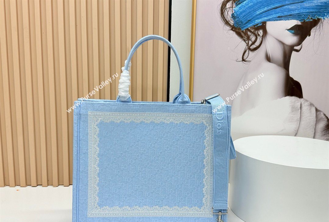 Dior Mens Large Book Tote Bag in Celeste Blue Dior Oblique Embroidery with White Lace and Dior Medaillon 2026 8833 (BF-260408125