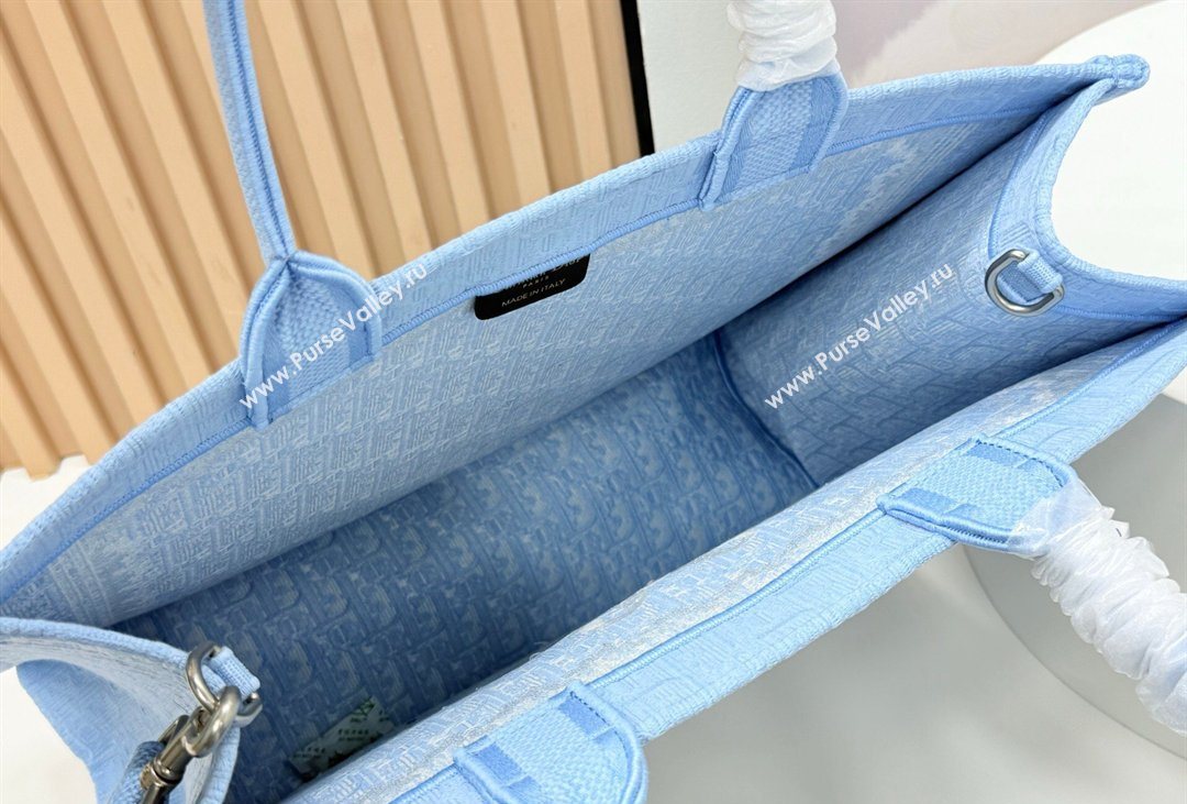 Dior Mens Large Book Tote Bag in Celeste Blue Dior Oblique Embroidery with White Lace and Dior Medaillon 2026 8833 (BF-260408125