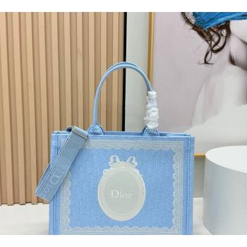 Dior Mens Medium Book Tote Bag in Celeste Blue Dior Oblique Embroidery with White Lace and Dior Medaillon 2026 8834 (BF-26040812