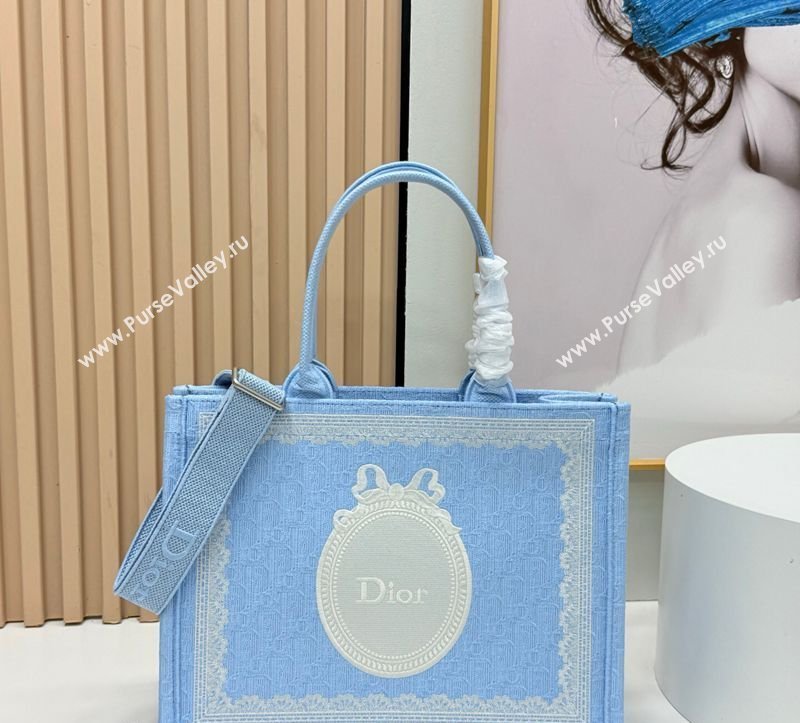 Dior Mens Medium Book Tote Bag in Celeste Blue Dior Oblique Embroidery with White Lace and Dior Medaillon 2026 8834 (BF-26040812