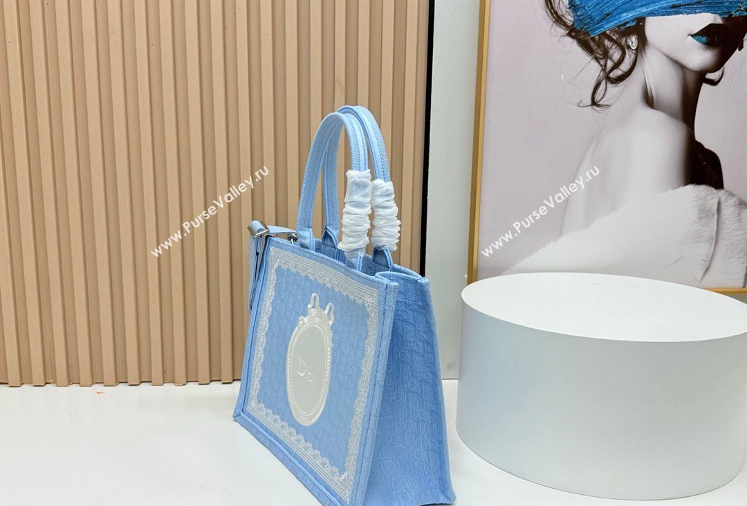 Dior Mens Medium Book Tote Bag in Celeste Blue Dior Oblique Embroidery with White Lace and Dior Medaillon 2026 8834 (BF-26040812