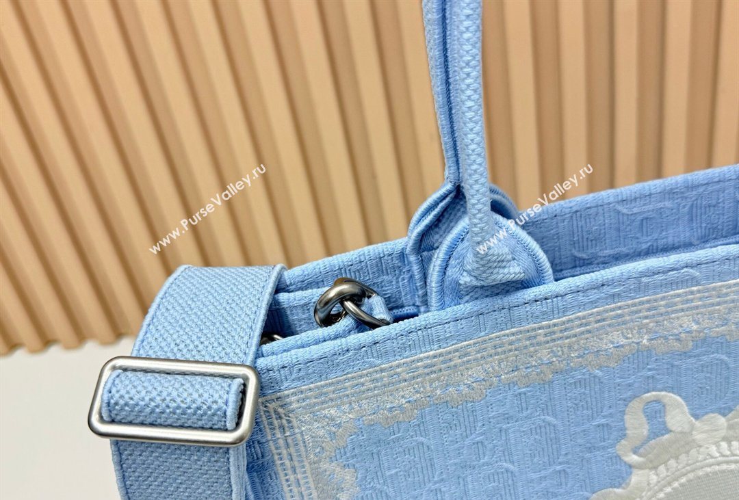 Dior Mens Medium Book Tote Bag in Celeste Blue Dior Oblique Embroidery with White Lace and Dior Medaillon 2026 8834 (BF-26040812