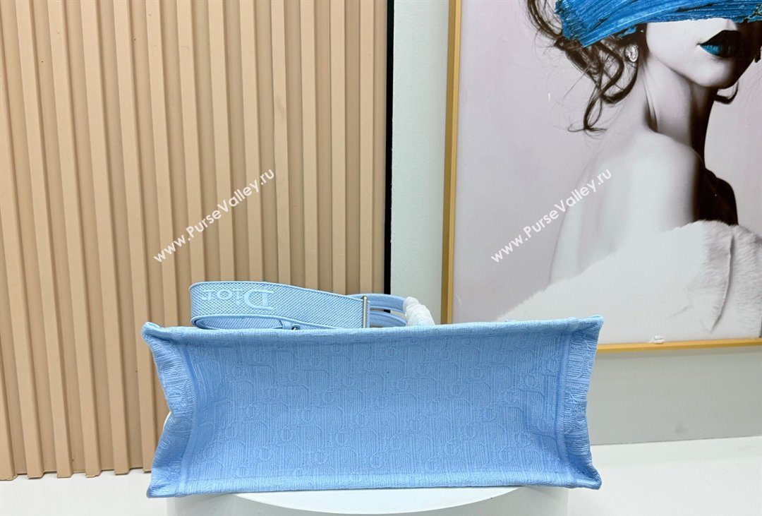 Dior Mens Medium Book Tote Bag in Celeste Blue Dior Oblique Embroidery with White Lace and Dior Medaillon 2026 8834 (BF-26040812