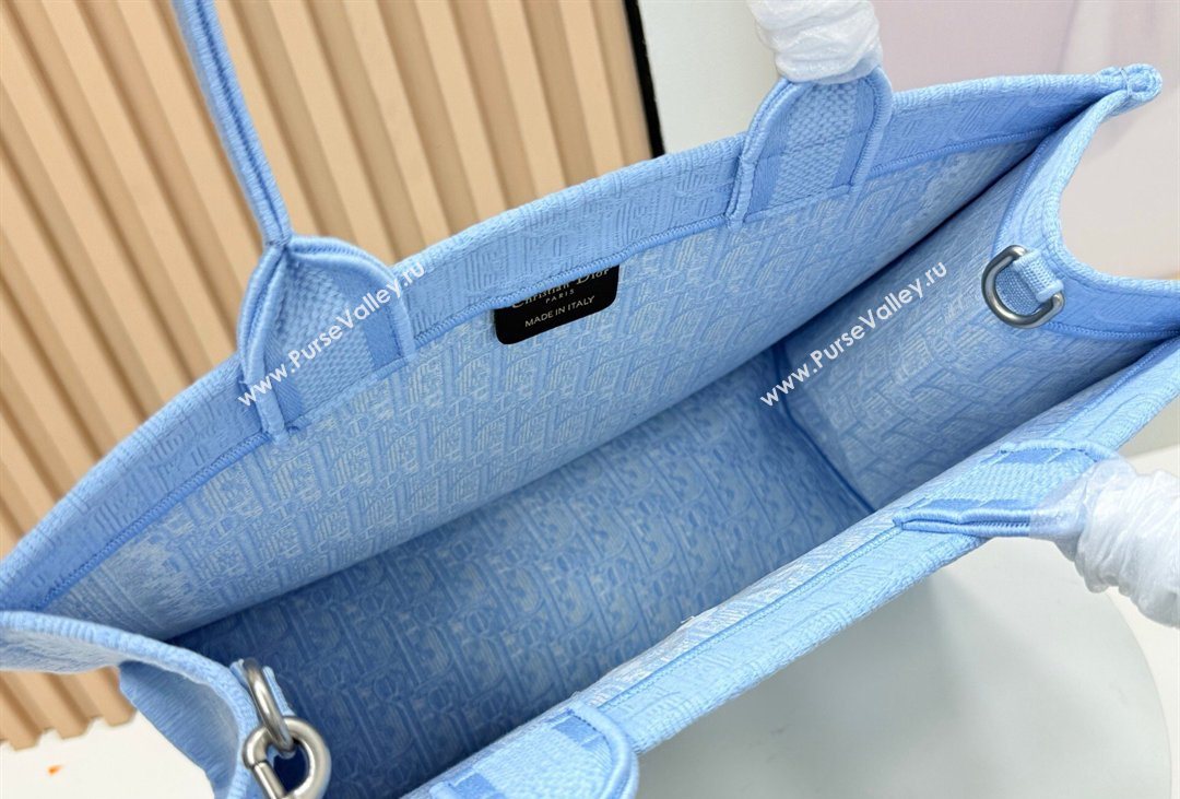 Dior Mens Medium Book Tote Bag in Celeste Blue Dior Oblique Embroidery with White Lace and Dior Medaillon 2026 8834 (BF-26040812