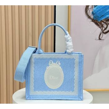 Dior Mens Small Book Tote Bag in Celeste Blue Dior Oblique Embroidery with White Lace and Dior Medaillon 2026 8835 (BF-260408127