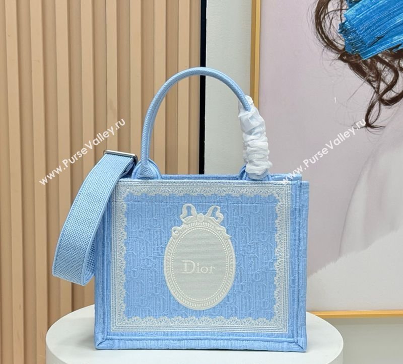 Dior Mens Small Book Tote Bag in Celeste Blue Dior Oblique Embroidery with White Lace and Dior Medaillon 2026 8835 (BF-260408127
