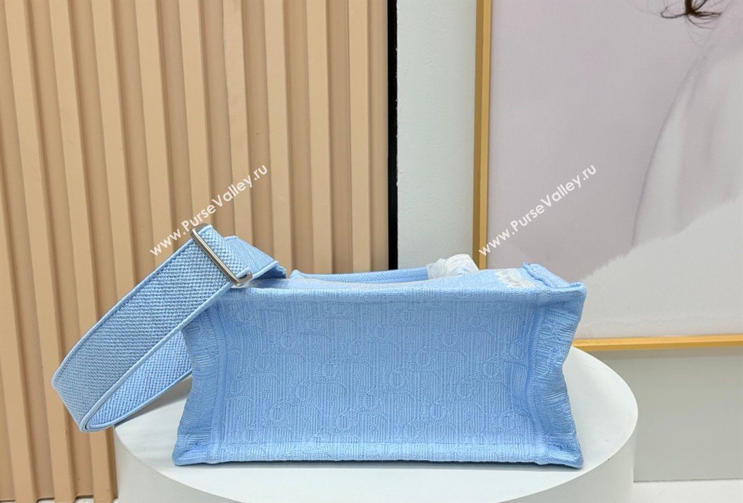 Dior Mens Small Book Tote Bag in Celeste Blue Dior Oblique Embroidery with White Lace and Dior Medaillon 2026 8835 (BF-260408127