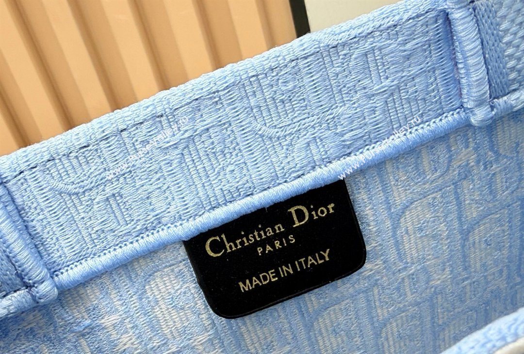 Dior Mens Small Book Tote Bag in Celeste Blue Dior Oblique Embroidery with White Lace and Dior Medaillon 2026 8835 (BF-260408127