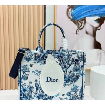 Dior Mens Large Book Tote Bag in Blue Toile de Jouy Floral Garden Embroidery and White Dior Medaillon 2026 8833 (BF-260408128)