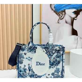 Dior Mens Medium Book Tote Bag in Blue Toile de Jouy Floral Garden Embroidery and White Dior Medaillon 2026 8834 (BF-260408129)