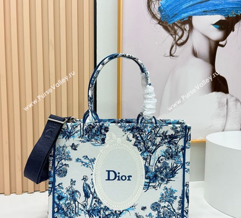 Dior Mens Medium Book Tote Bag in Blue Toile de Jouy Floral Garden Embroidery and White Dior Medaillon 2026 8834 (BF-260408129)