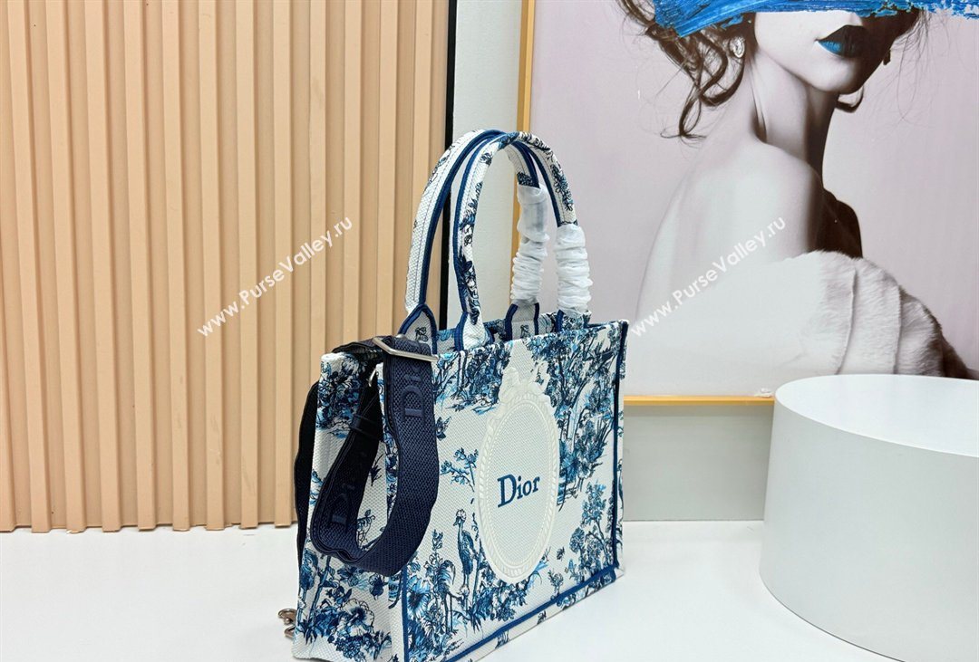 Dior Mens Medium Book Tote Bag in Blue Toile de Jouy Floral Garden Embroidery and White Dior Medaillon 2026 8834 (BF-260408129)