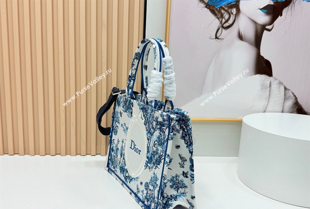 Dior Mens Medium Book Tote Bag in Blue Toile de Jouy Floral Garden Embroidery and White Dior Medaillon 2026 8834 (BF-260408129)