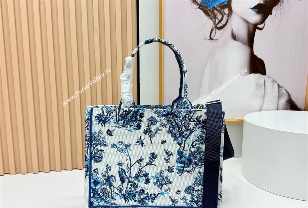 Dior Mens Medium Book Tote Bag in Blue Toile de Jouy Floral Garden Embroidery and White Dior Medaillon 2026 8834 (BF-260408129)
