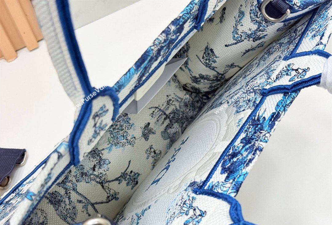 Dior Mens Medium Book Tote Bag in Blue Toile de Jouy Floral Garden Embroidery and White Dior Medaillon 2026 8834 (BF-260408129)
