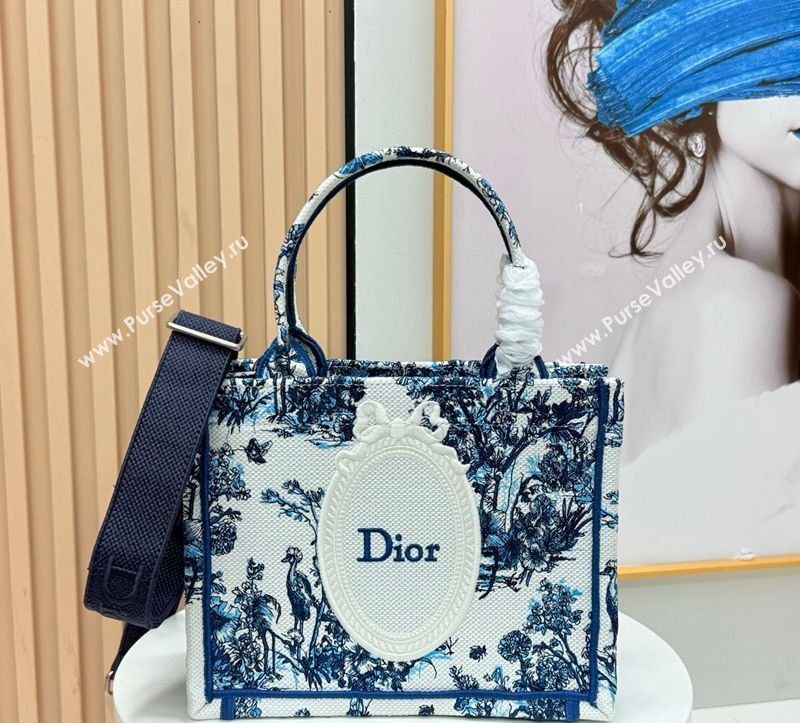 Dior Mens Small Book Tote Bag in Blue Toile de Jouy Floral Garden Embroidery and White Dior Medaillon 2026 8835 (BF-260408130)